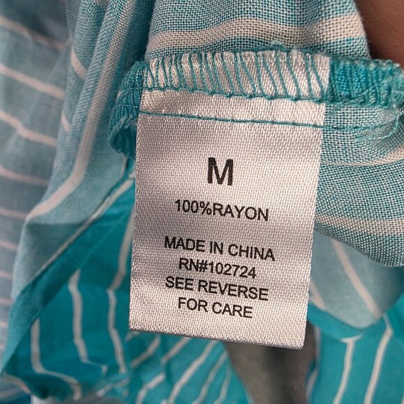 Womens Grand & Greene Blue & White Striped Blouse Button Up Long Sleeve Rayon M - Picture 3 of 8